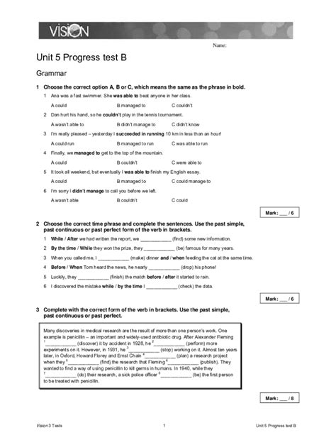 Solutions Pre Intermediate Progress Tests Unit 5 PDF