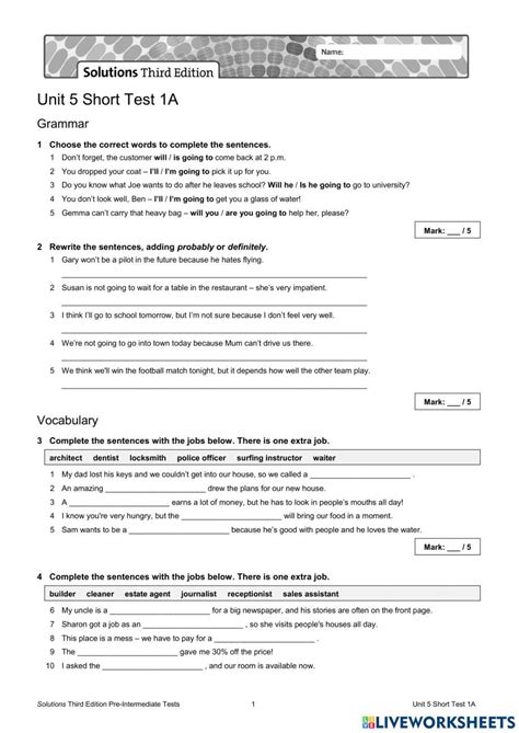 Solutions Pre Intermediate Short Test Unit 5 Doc