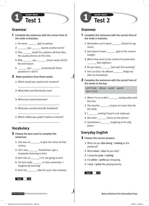 Solutions Pre Intermediate Short Tests Epub