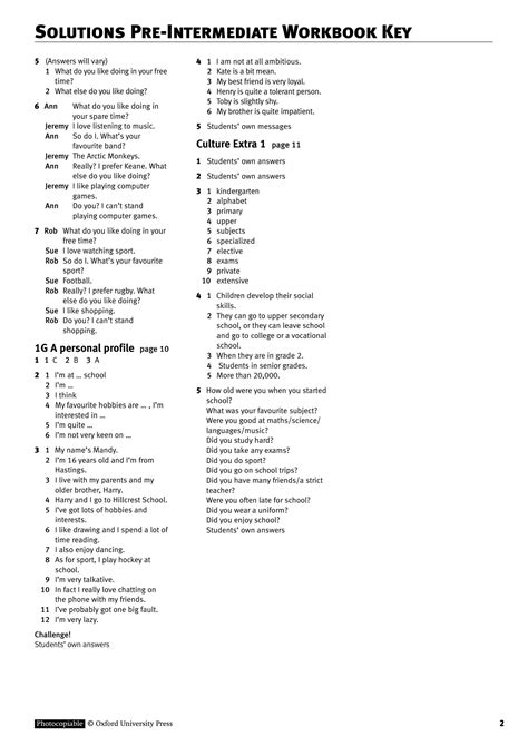 Solutions Pre Intermediate Workbook Answer Key Epub