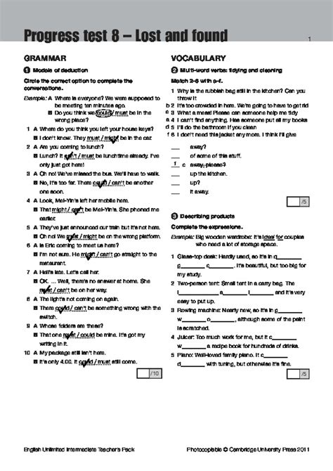 Solutions Progress Test 8 English Unlimited Epub