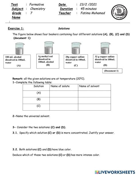 Solutions Test Chemistry Reader