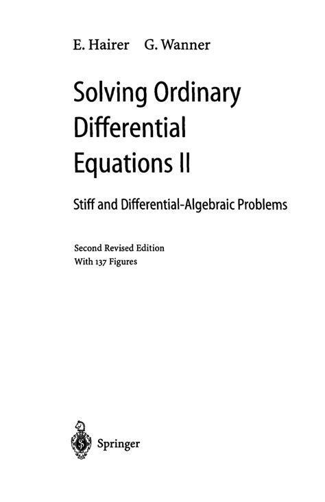 Solving Ordinary Differential Equations 2 Stiff and Differential-algebraic Problems PDF