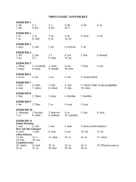 Sound Cloze Answer Key PDF