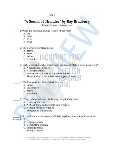 Sound Of Thunder In Ninth Grade Answers Reader