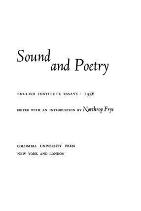 Sound and Poetry English Institute Essays Kindle Editon