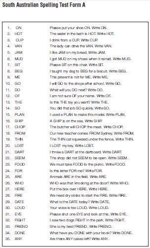 South Australian Spelling Test Student Answer Sheet Reader