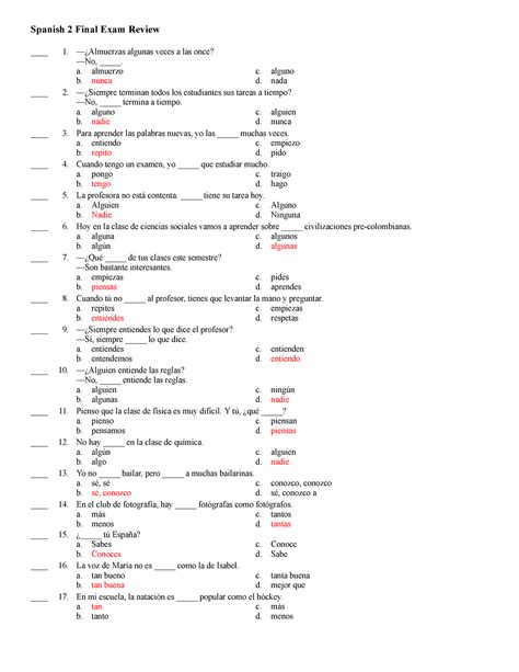 Spanish 2 Final Exam Answers Epub