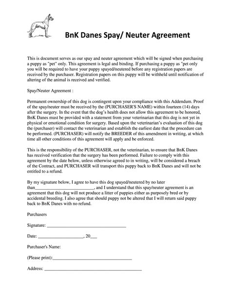 Spay Neuter Contract Template
