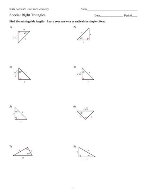 Special Right Triangles Answer Key Kuta Doc