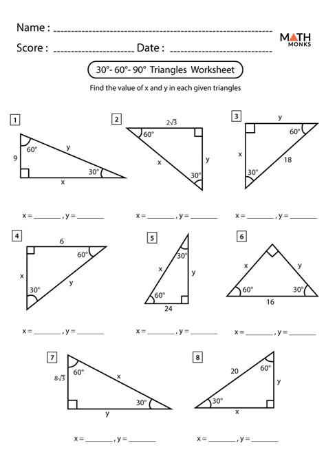 Special Right Triangles Worksheet 30 60 90 Answers PDF