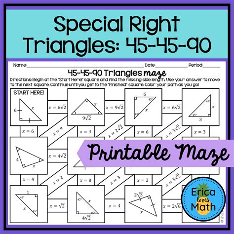 Special Right Triangles Worksheet 45 90 Answers Kindle Editon