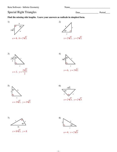 Special Right Triangles Worksheet Answer Key PDF