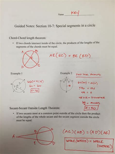 Special Segments In A Circle Worksheet Answers Doc