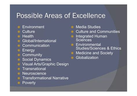 Specific Areas of Excellence