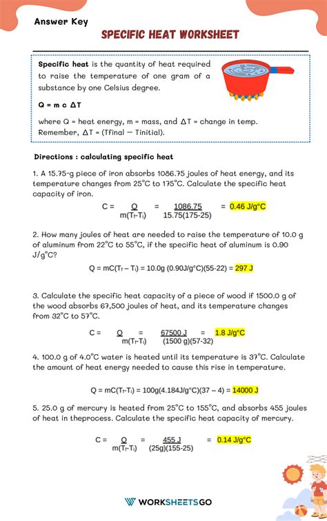 Specific Heat Worksheet Answer Key Doc