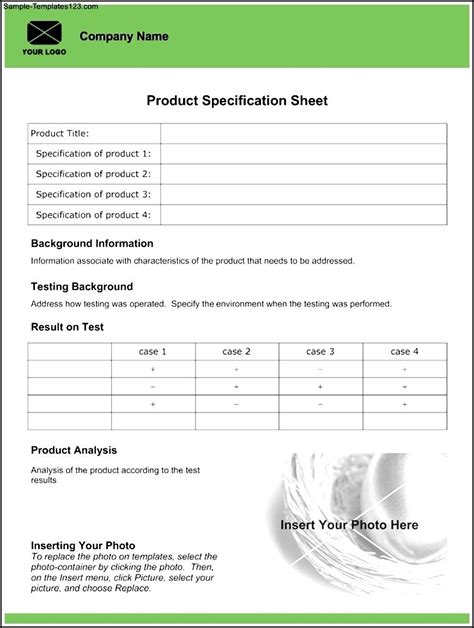 Specification Sheet Template