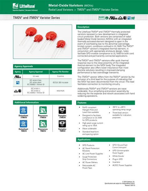 Specifications of the TMOV14RP250E