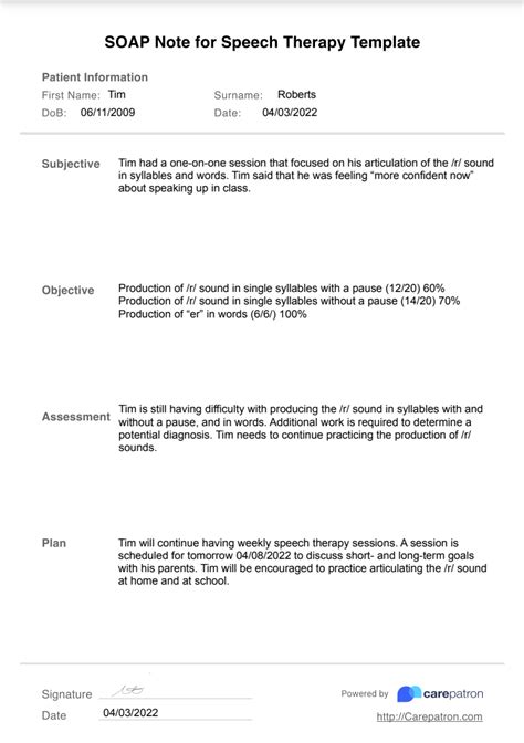 Speech Therapy Soap Note Template