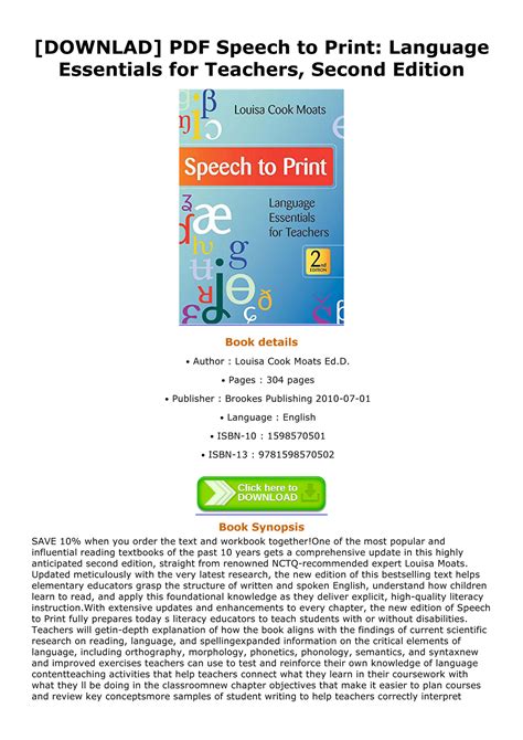 Speech to Print Language Essentials for Teachers Second Edition Reader