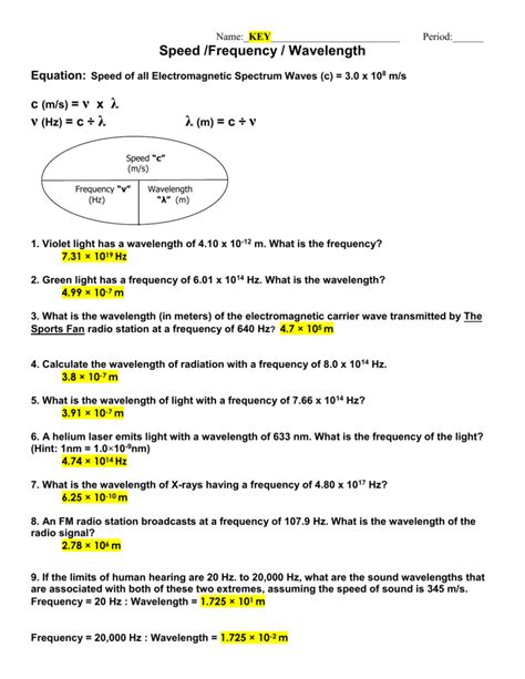 Speed Frequency And Wavelength Worksheet 1 Answers Reader