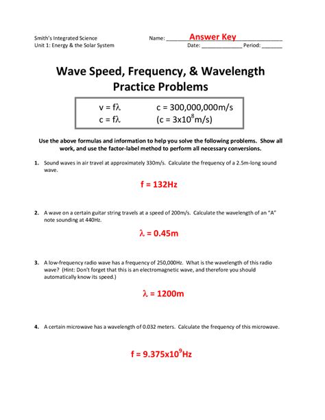 Speed Frequency Wavelength Worksheet Answers Epub