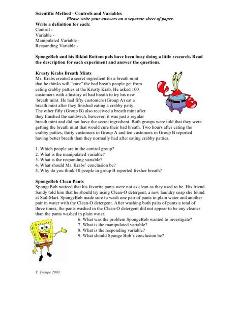 Spongebob Controls And Variables Answer Key PDF