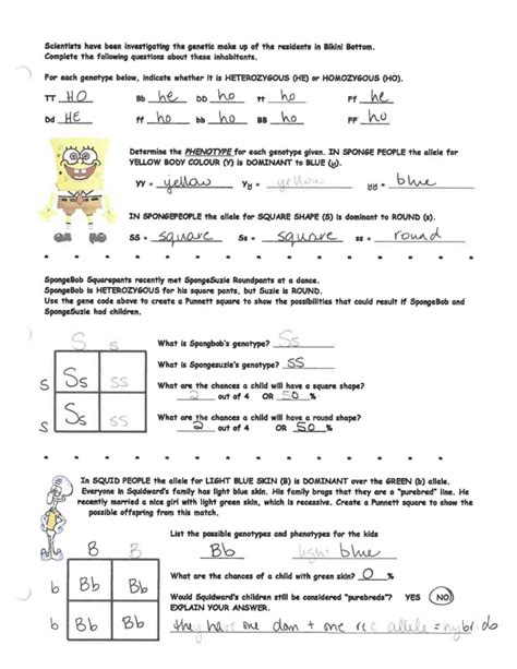 Spongebob Punnett Square Worksheet Answers Epub