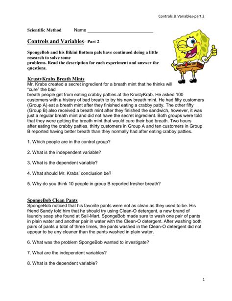 Spongebob Science Worksheet Answers Reader