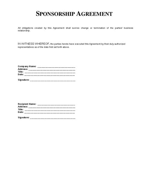 Sponsor Contract Template