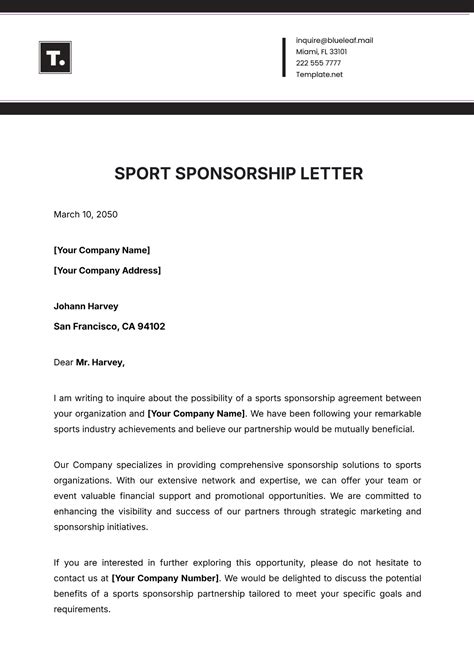 Sponsor Letter Template For Sports