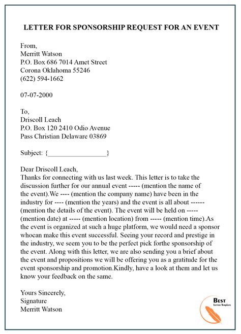 Sponsorship Letter Template