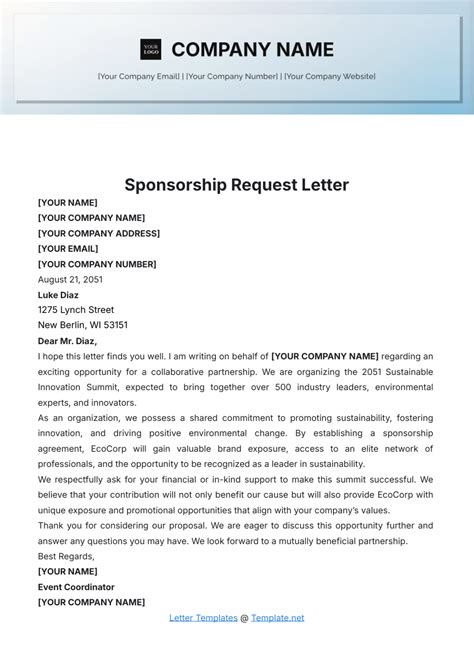 Sponsorship Request Letter Template