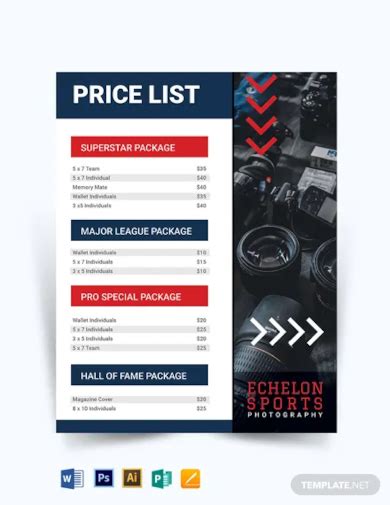 Sports Photography Price List Template