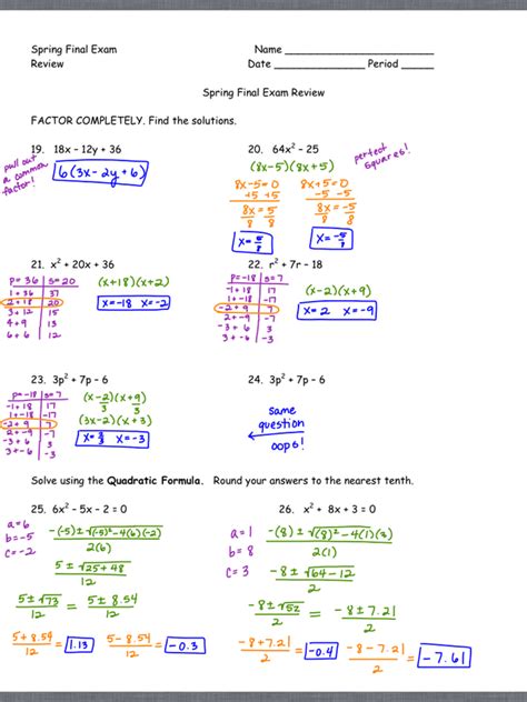 Spreing Break Packet For Algebra1 Answer Key PDF
