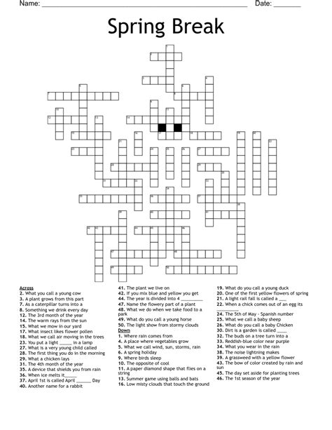 Spring Break Crossword Puzzle Printable