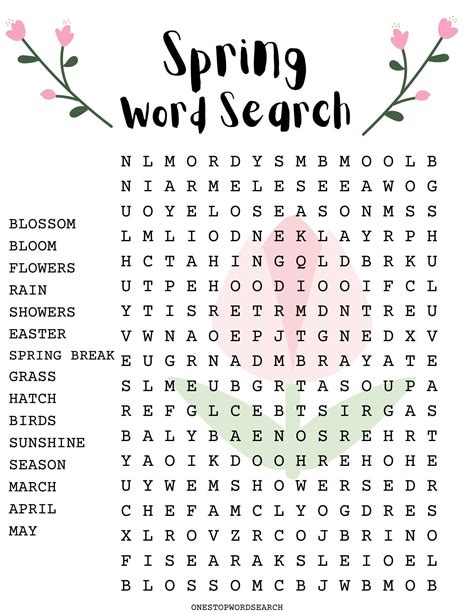 Spring Word Search Middle School Free Printable