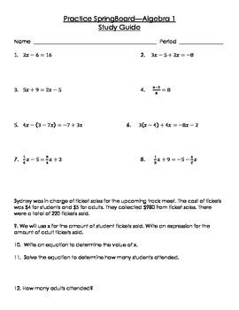 Springboard Algebra 1 Unit 5 Answer Key Kindle Editon