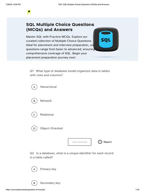 Sql Multiple Choice Questions With Answers PDF