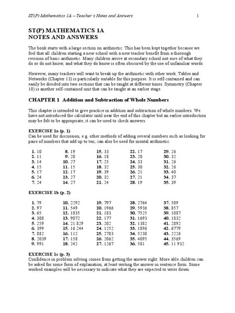 St P Mathematics 1a Answers Reader