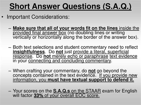 Staar Short Answer Questions Reader