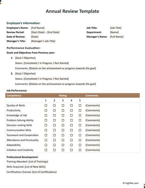 Staff Annual Review Template