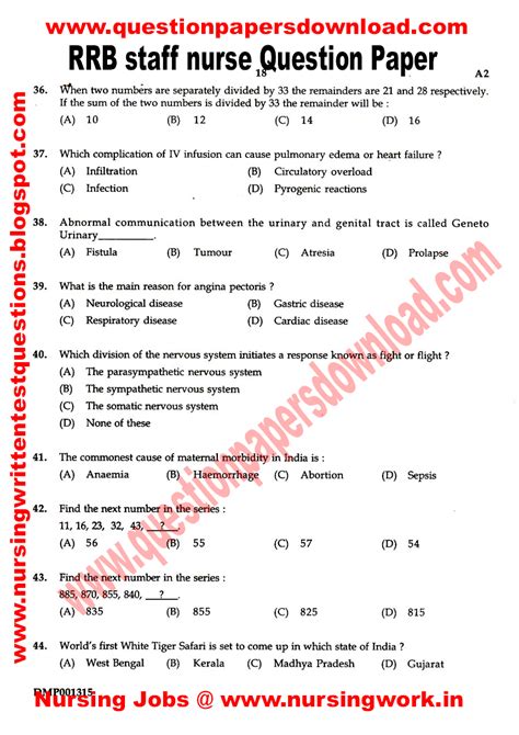 Staff Nurse Question Paper With Answers Doc