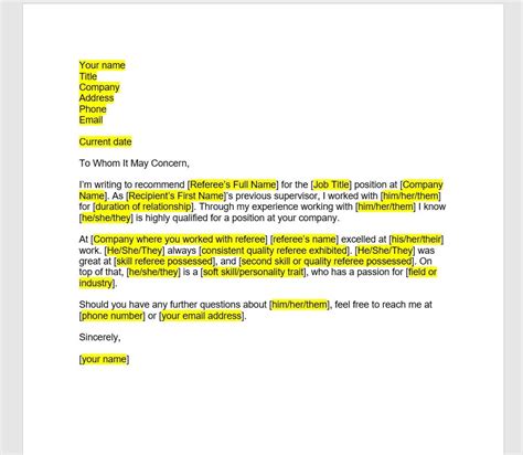 Staff Reference Letter Template