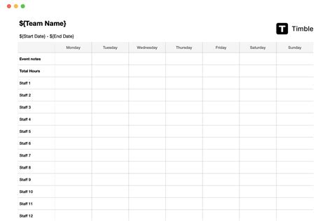 Staff Rota Template