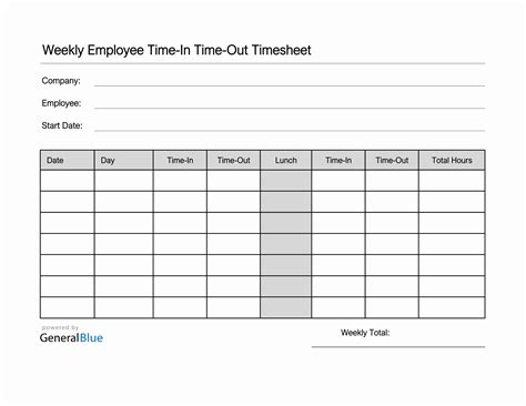 Staff Weekly Timesheet Template