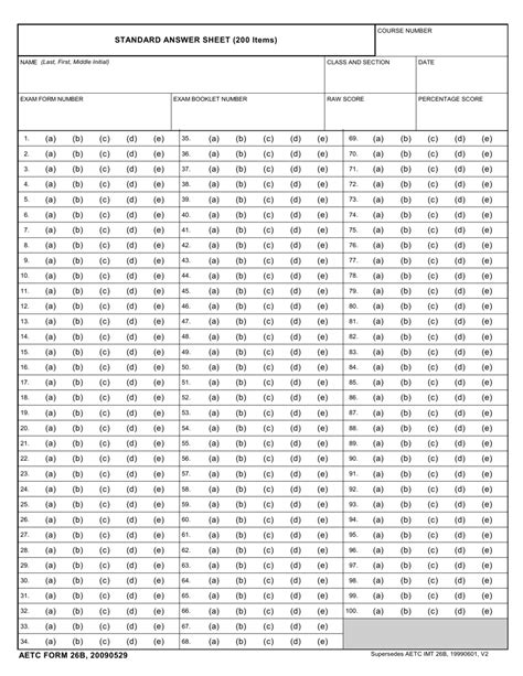 Standard Answer Sheet Doc