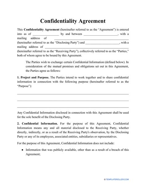 Standard Confidentiality Agreement Template