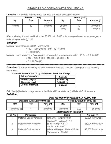 Standard Costing Questions And Solutions Reader