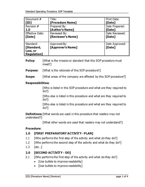 Standard Operating Procedure Sop Template